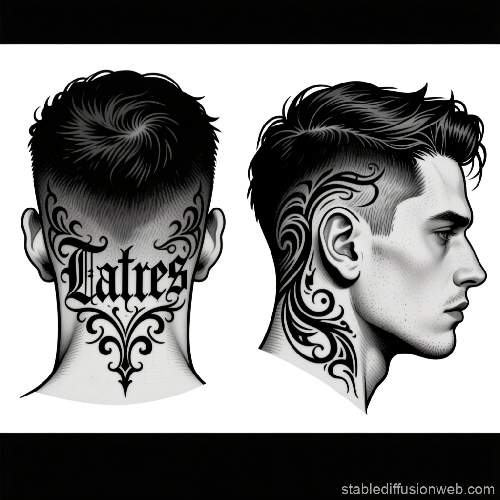Gothic Style Head and Neck Tattoo Stencil