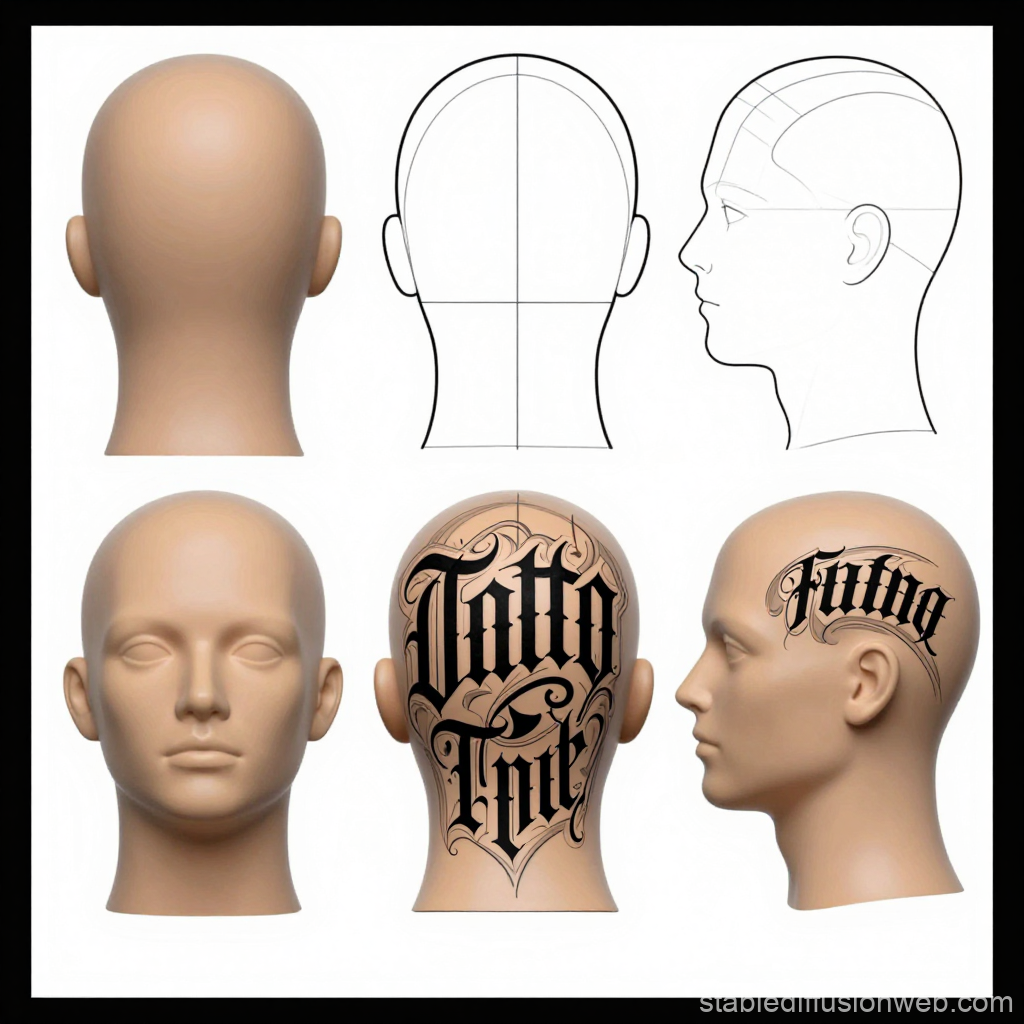 Gothic Tattoo Placement Guide on Head Model