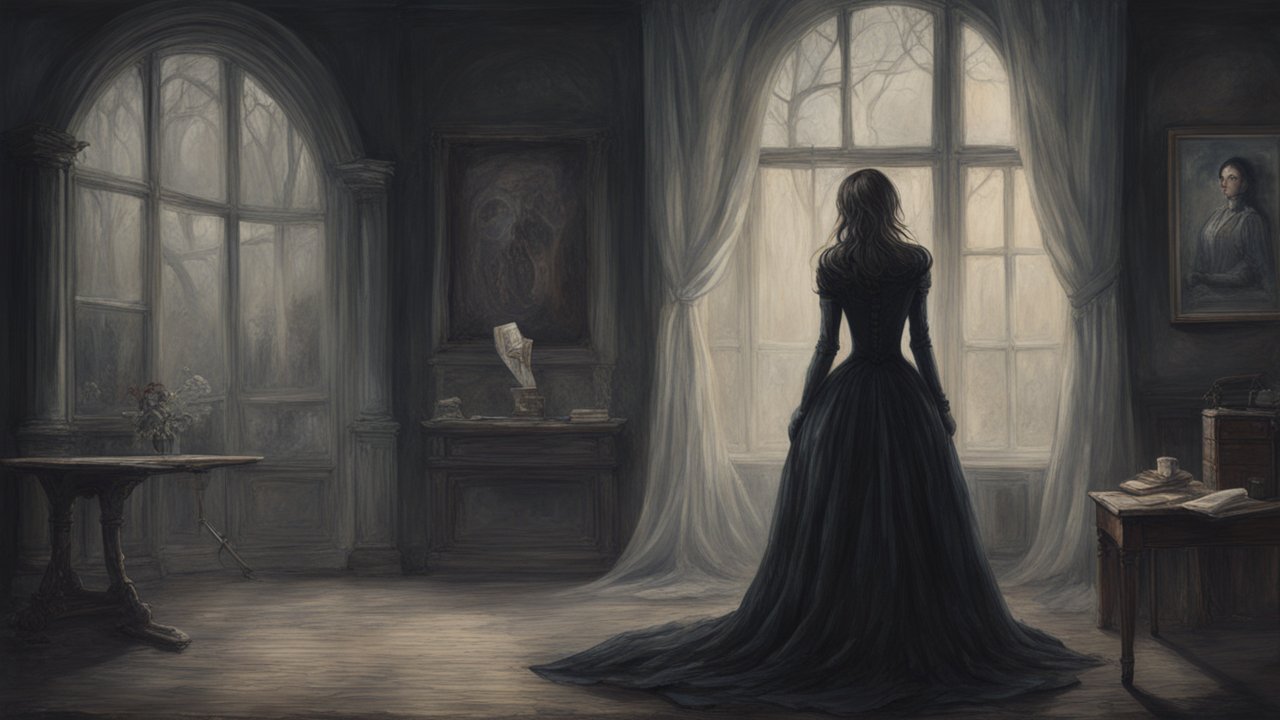 Gothic Woman in Dark Victorian Room