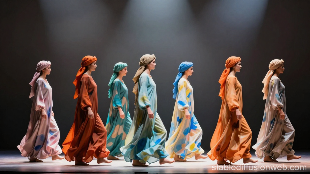 Graceful Dancers in Colorful Abstract Kaftans