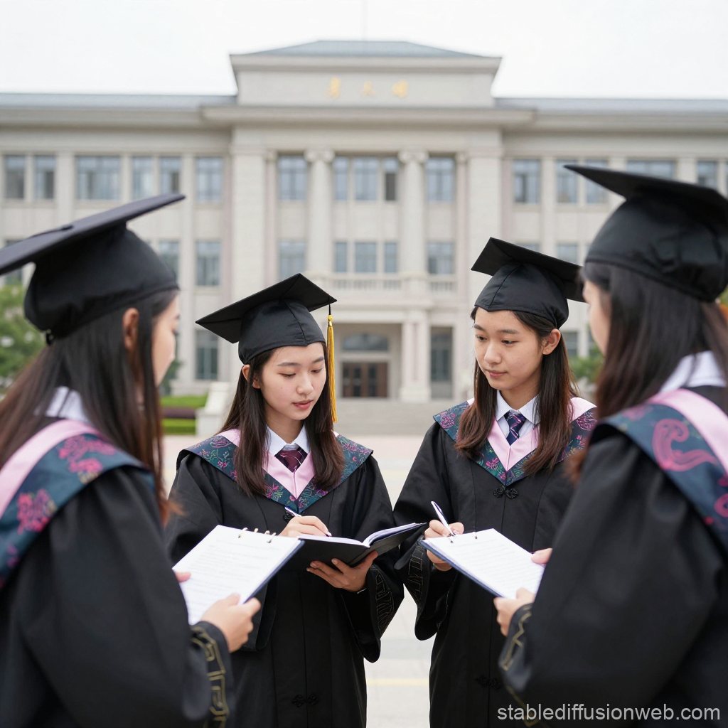 Graduates in Caps Collaborating Outdoors