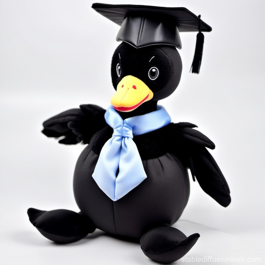 Graduation Plush Black Duck with Blue Scarf