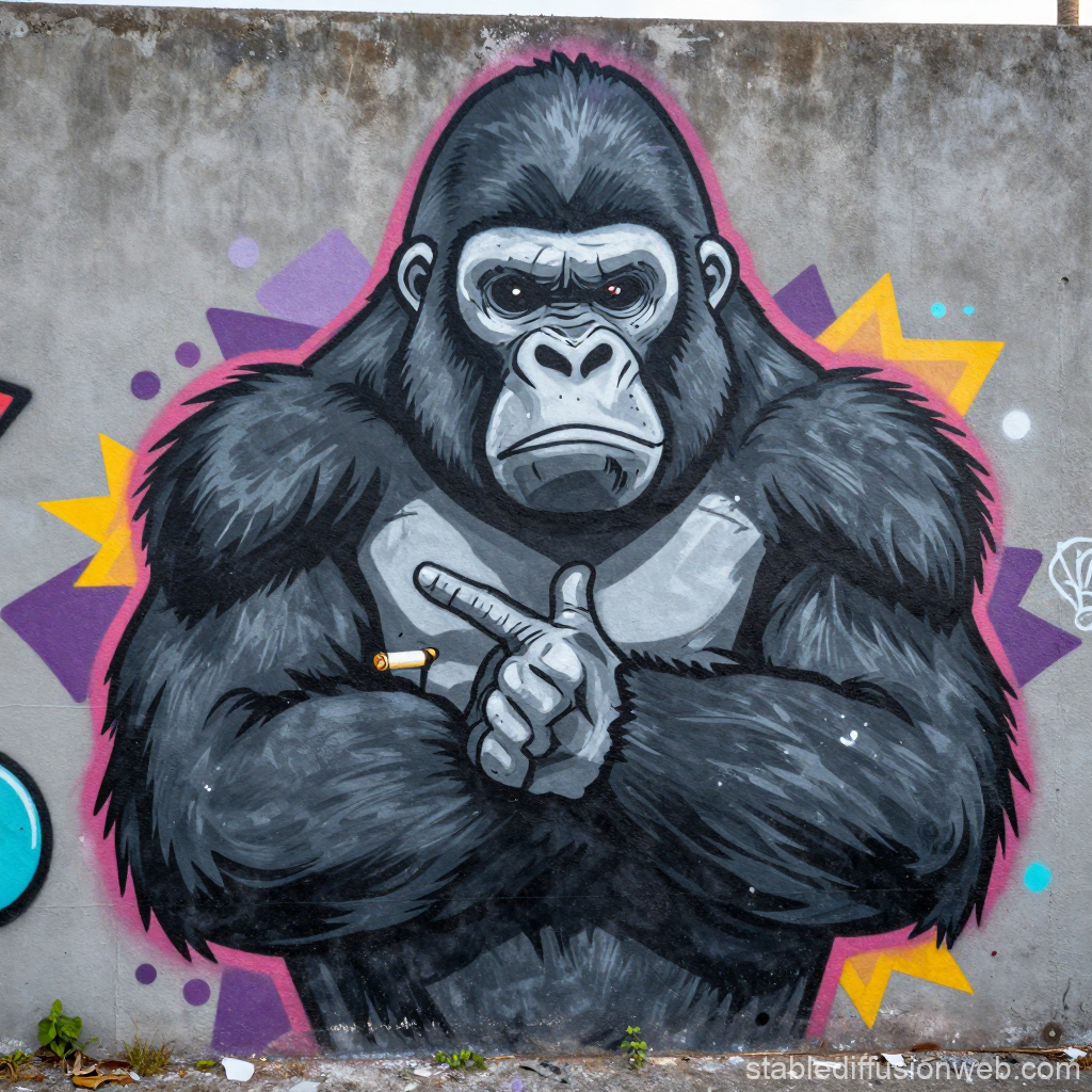 Graffiti of a Gorilla Smoking a Cigar