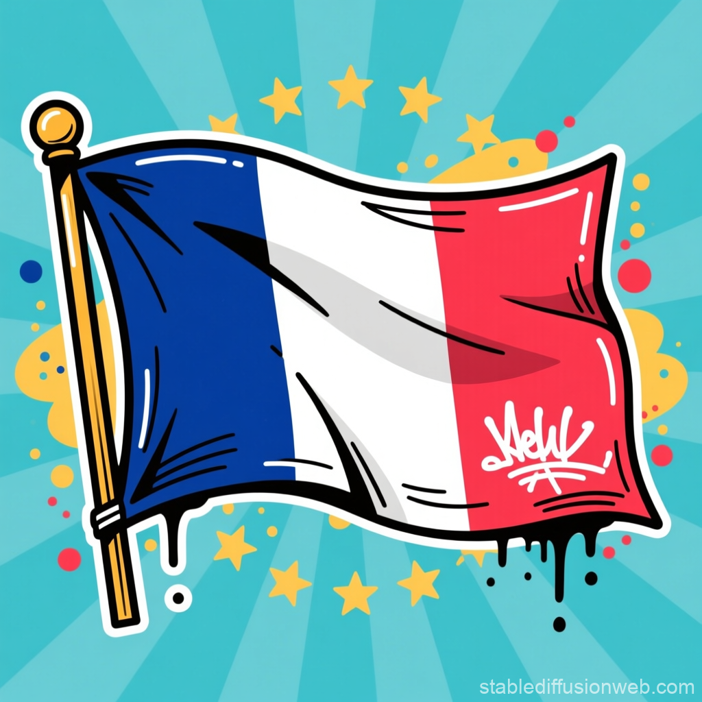 Graffiti Style French Flag with Stars Background
