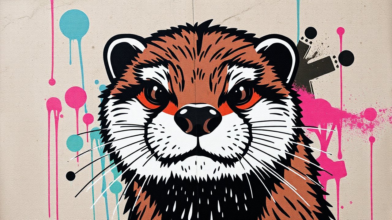 Graffiti Style Otter Head with Colorful Paint Splashes