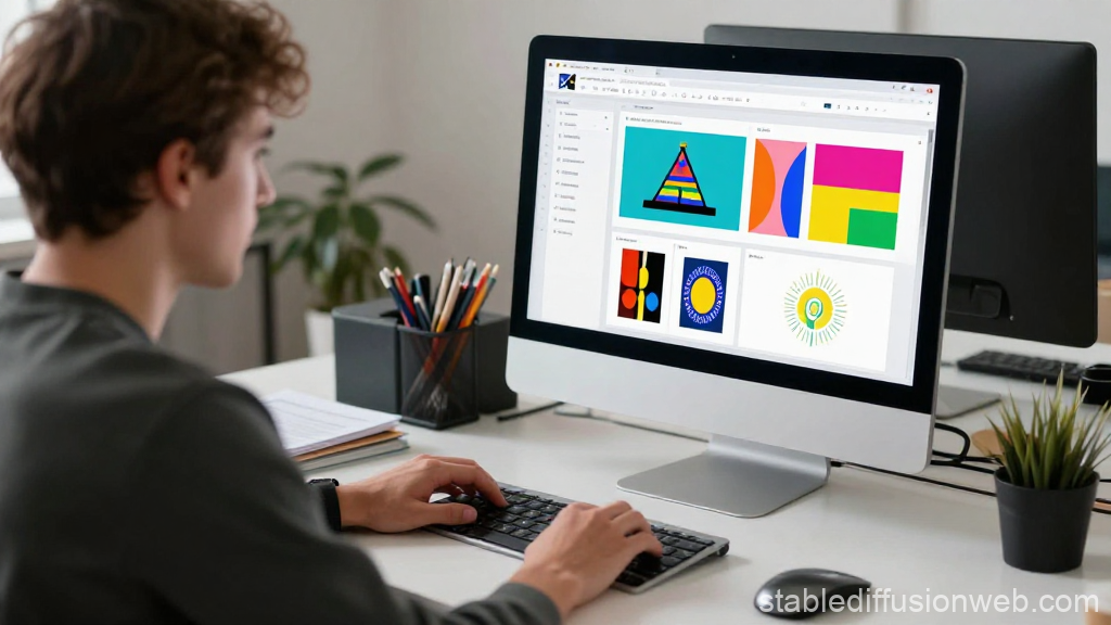 Graphic Designer Working on Colorful Digital Artwork