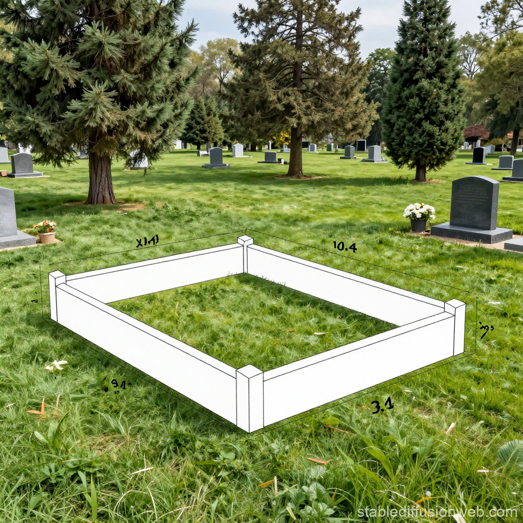 Grave Plot with Fence Design Overlay in Cemetery