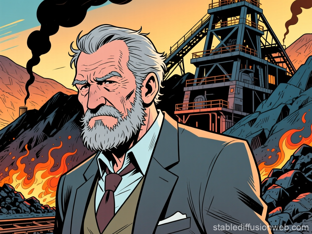 Gray-Haired Man at a Fiery Coal Mine