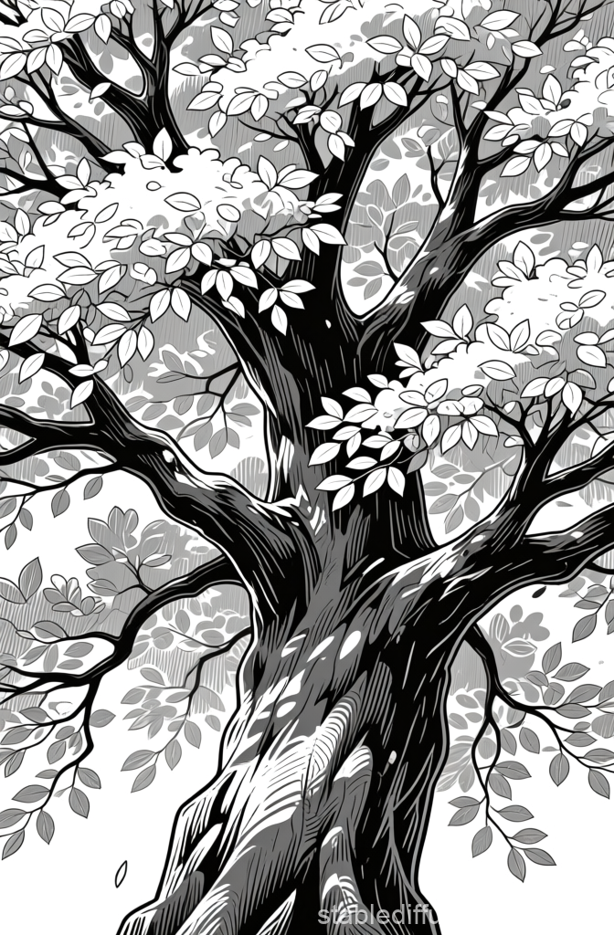 Grayscale Hatching Illustration of a Tree