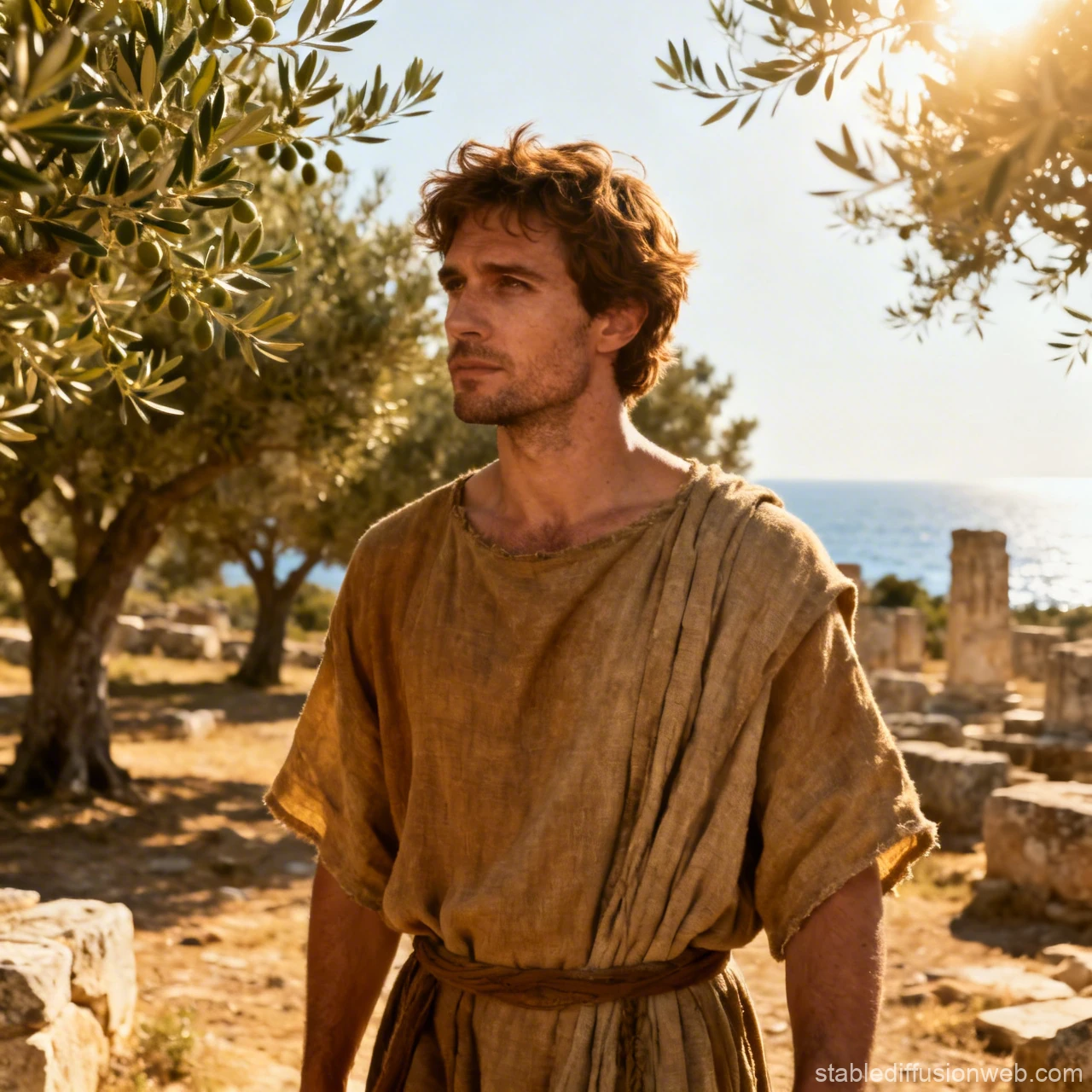 Greek Man in Ancient Mediterranean Setting