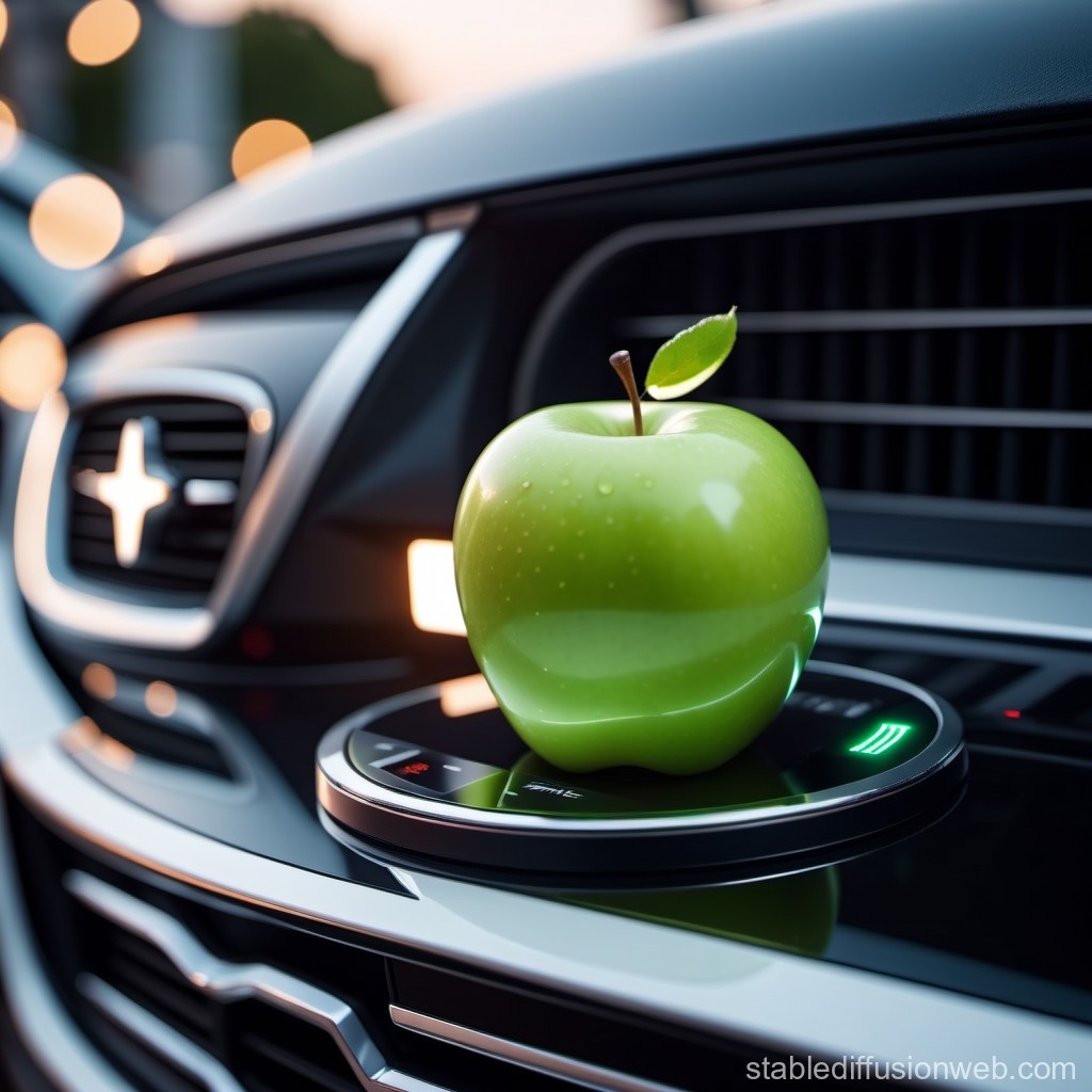 Green Apple on Car Dashboard Wireless Charger