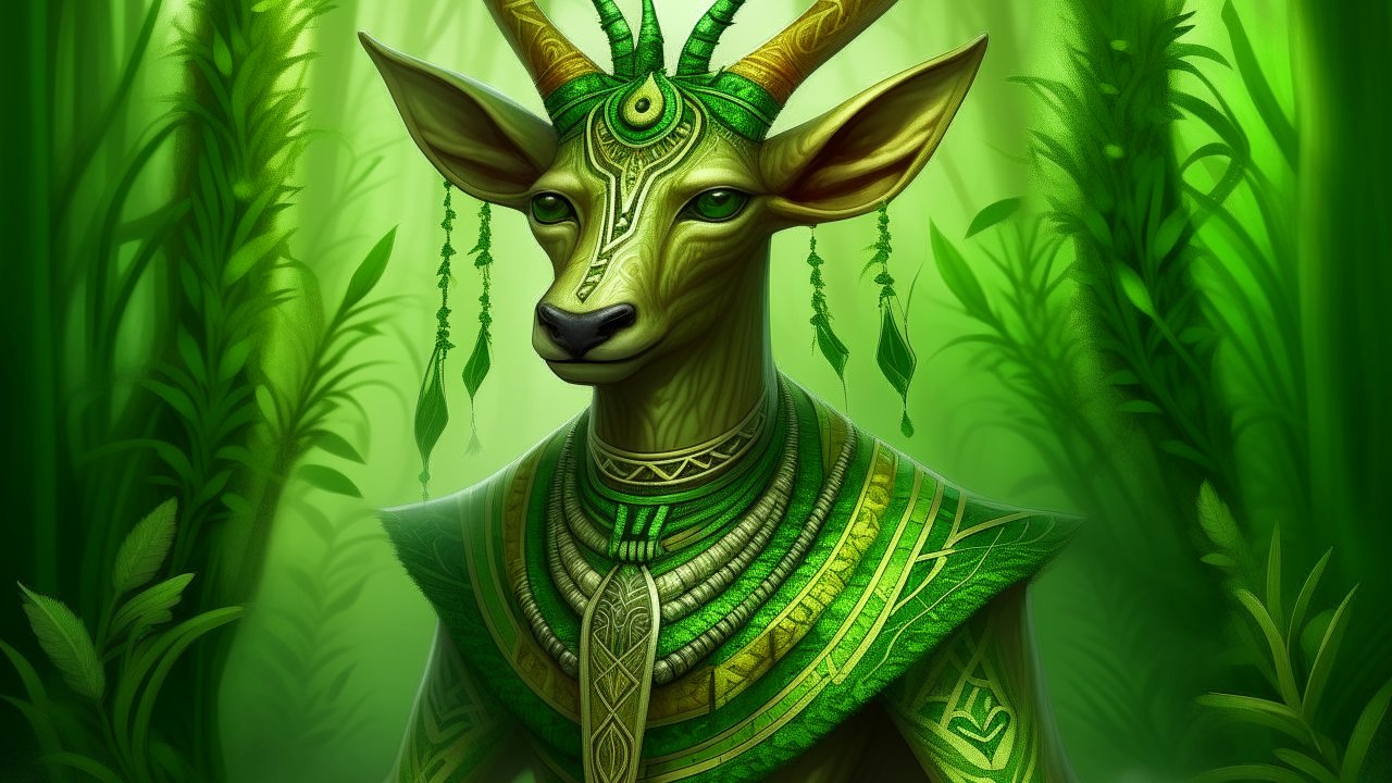 Green Nature Elemental Deer Spirit in Ornate Armor