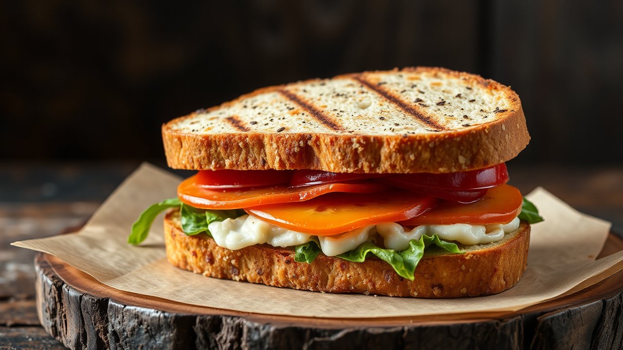 Grilled Sandwich with Fresh Vegetables and Cheese