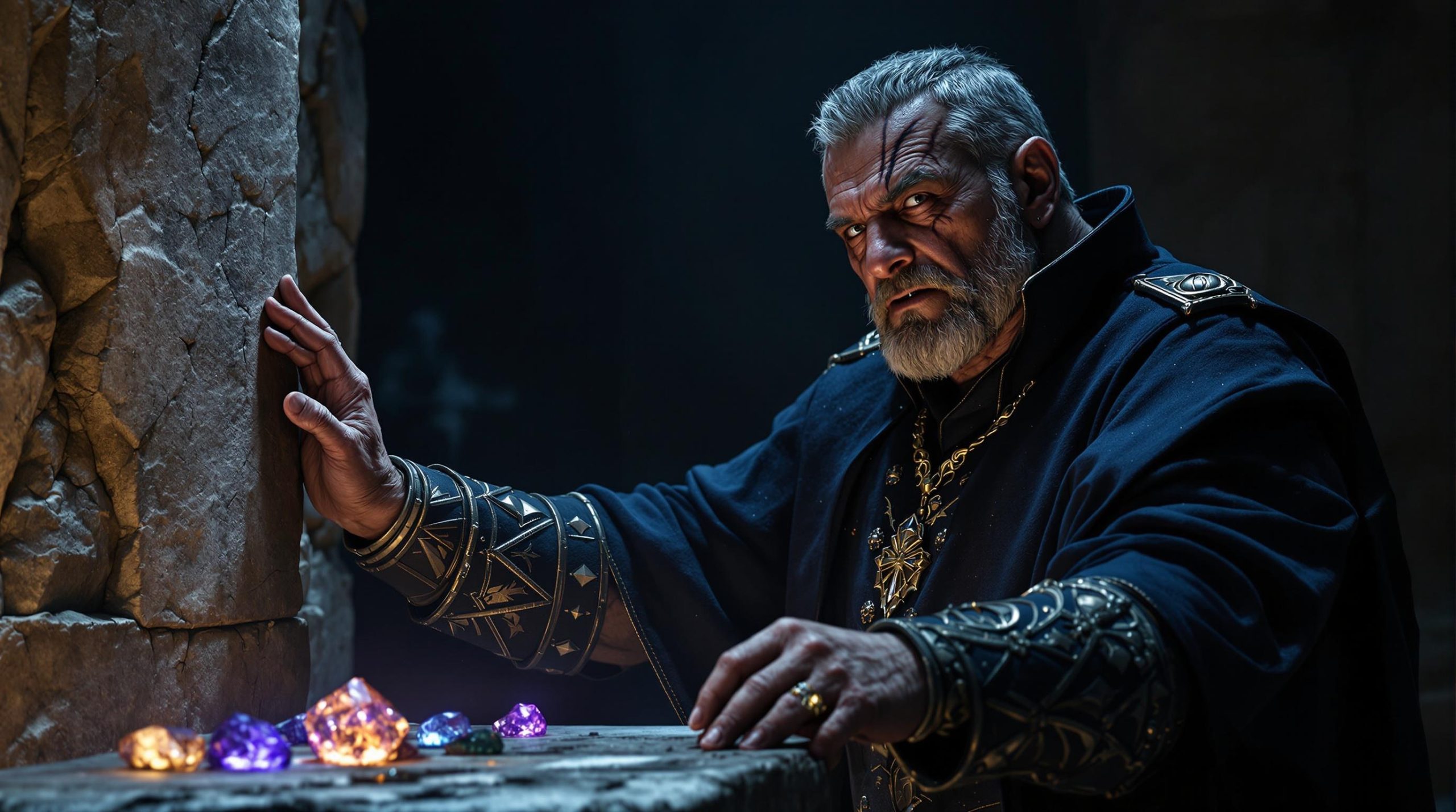 Grizzled Battle-Scarred Warrior in Dark Fantasy Setting