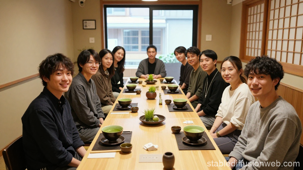 Group Enjoying Matcha Workshop in Traditional Japanese Room