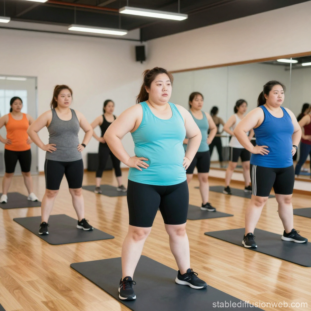 Group Fitness Class with Diverse Participants in Workout Attire