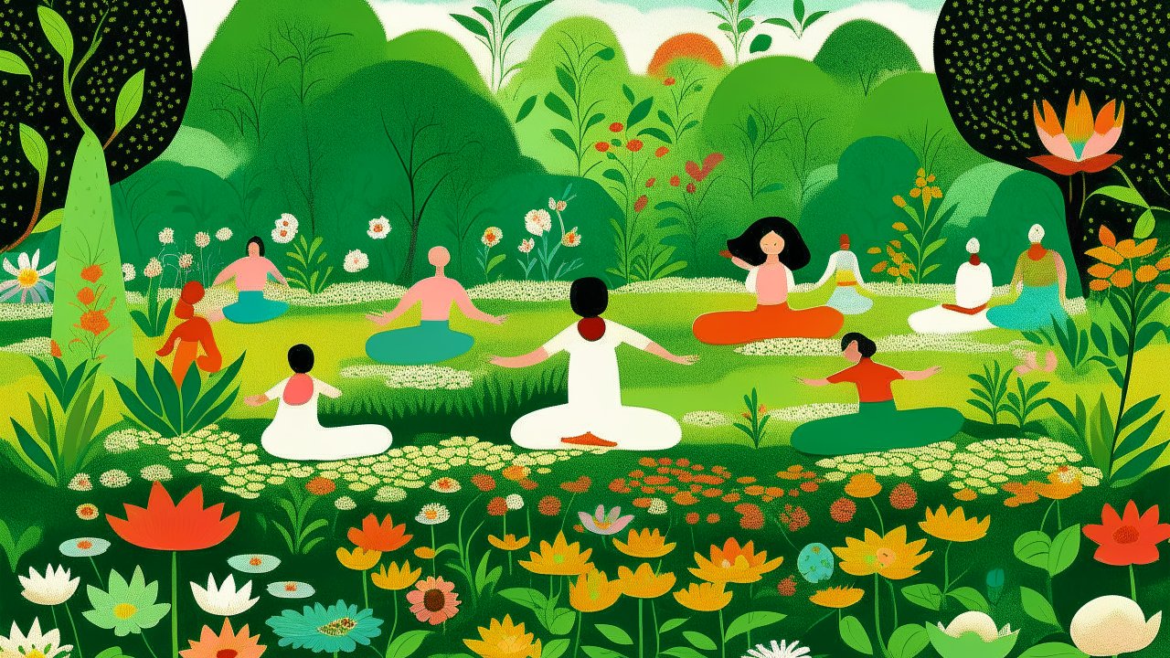 Group Meditation in a Vibrant Garden