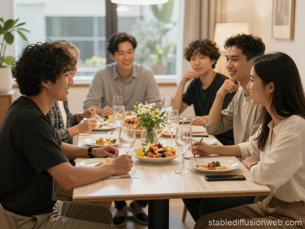 Group of Friends Enjoying a Meal Together at Home