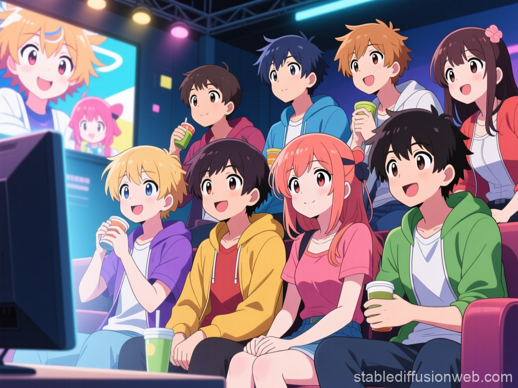 Group of Friends Enjoying Anime Together