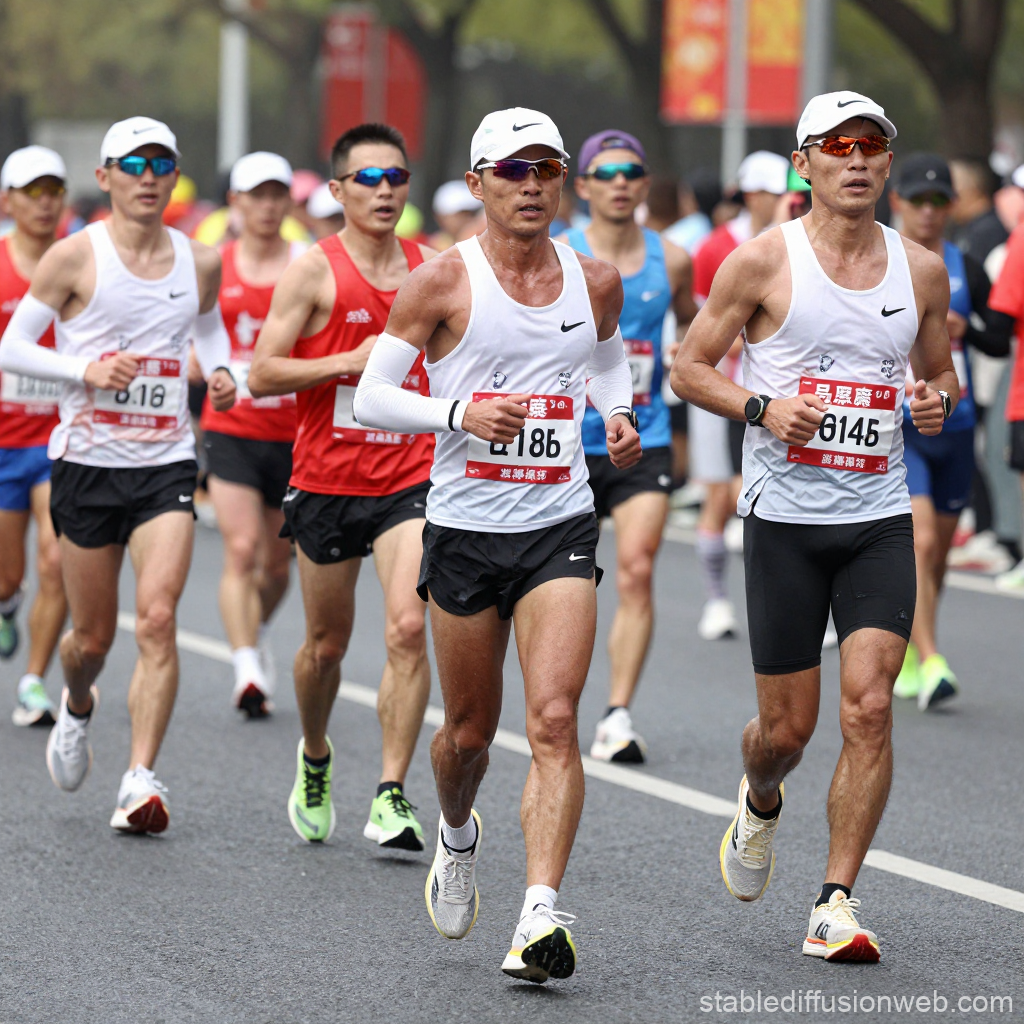 Group of Marathon Runners in Action