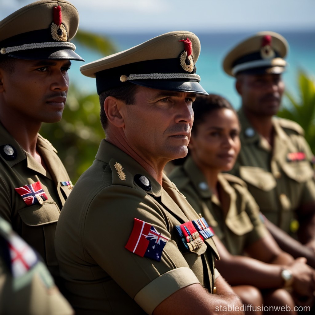 Group of Military Officers in Uniform Sitting Outdoors
