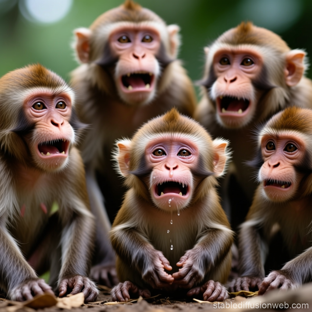 Group of Monkeys Laughing Expressively