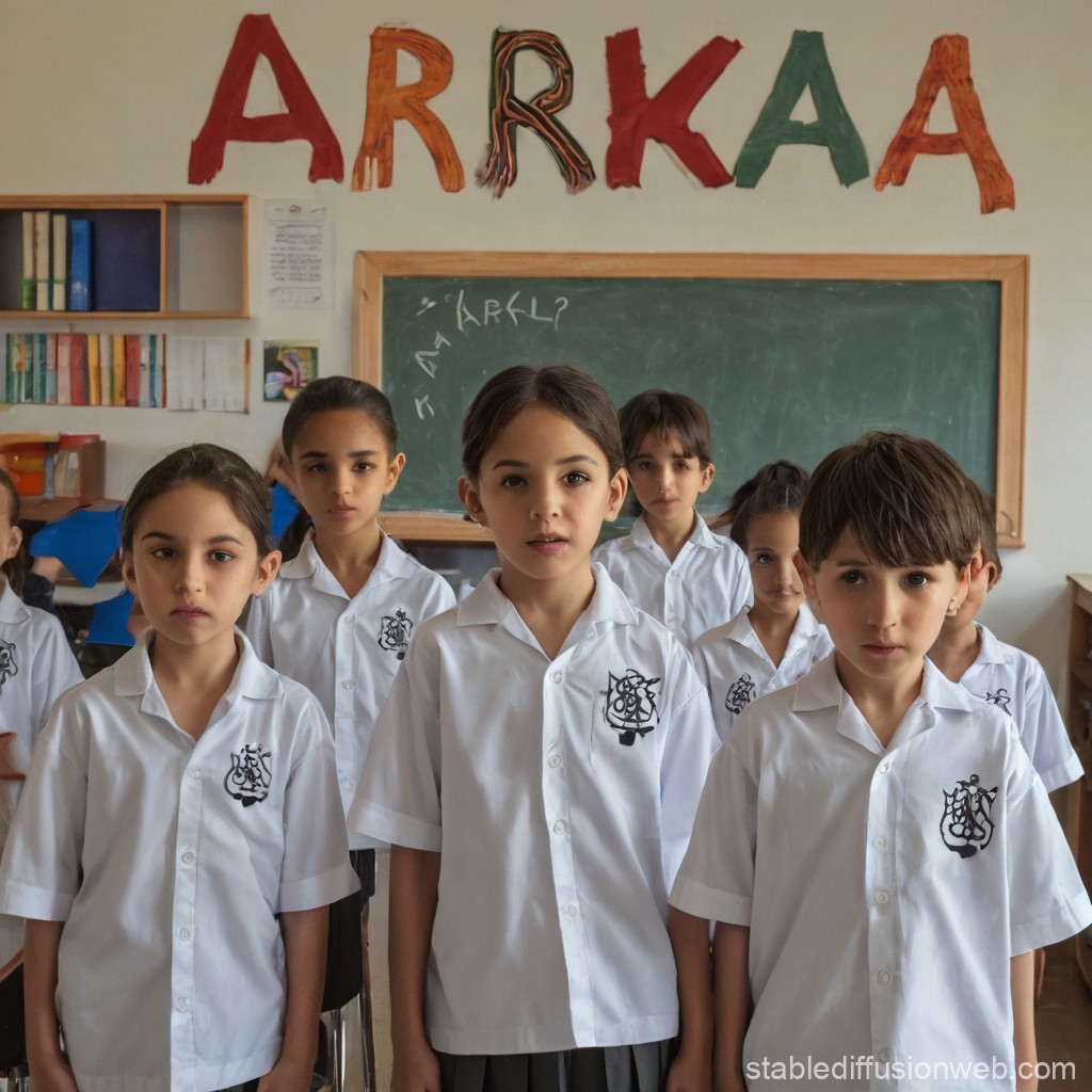 Group of School Children in Uniform in Classroom