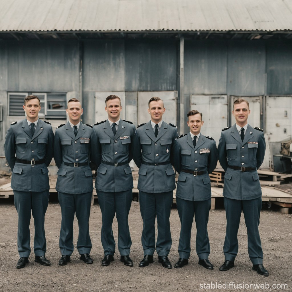 Group of Six Men in Military Uniforms Standing Outdoors