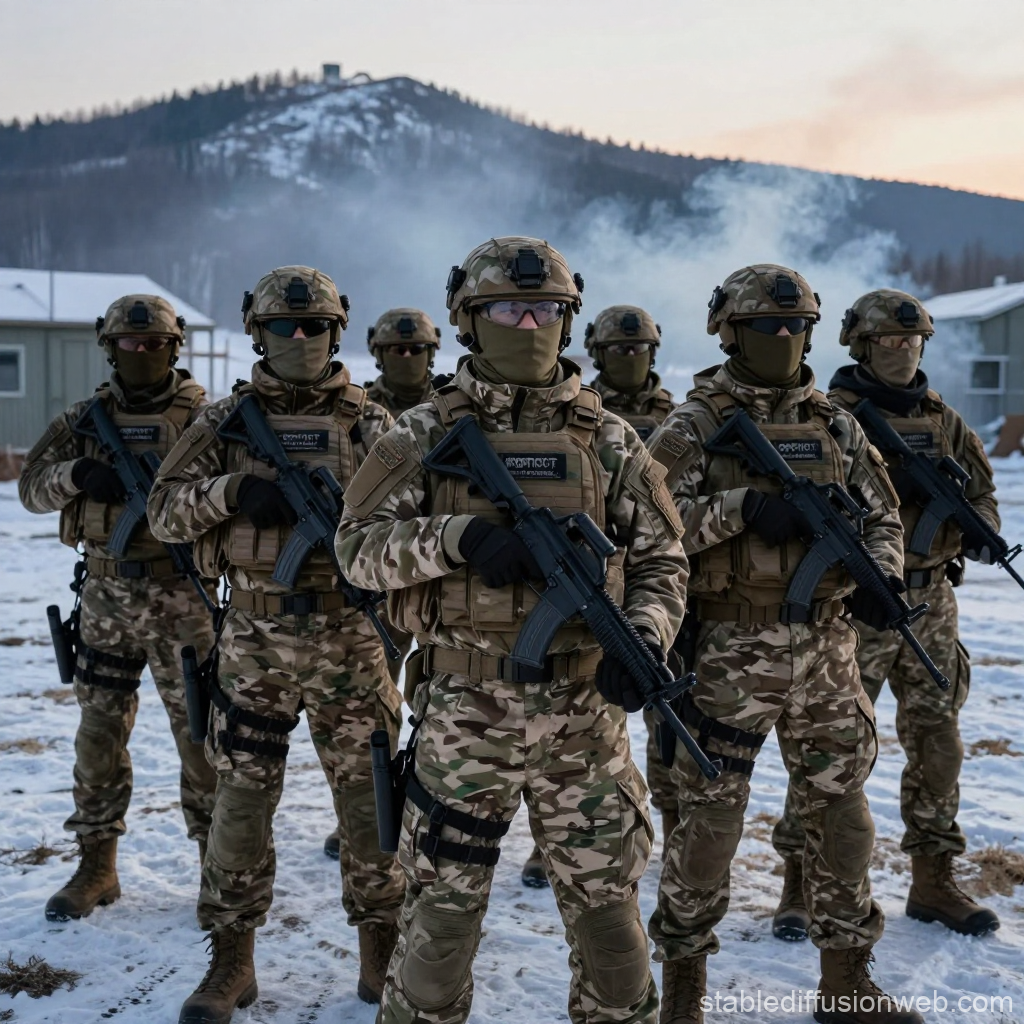 Group of Soldiers in Winter Camouflage Gear