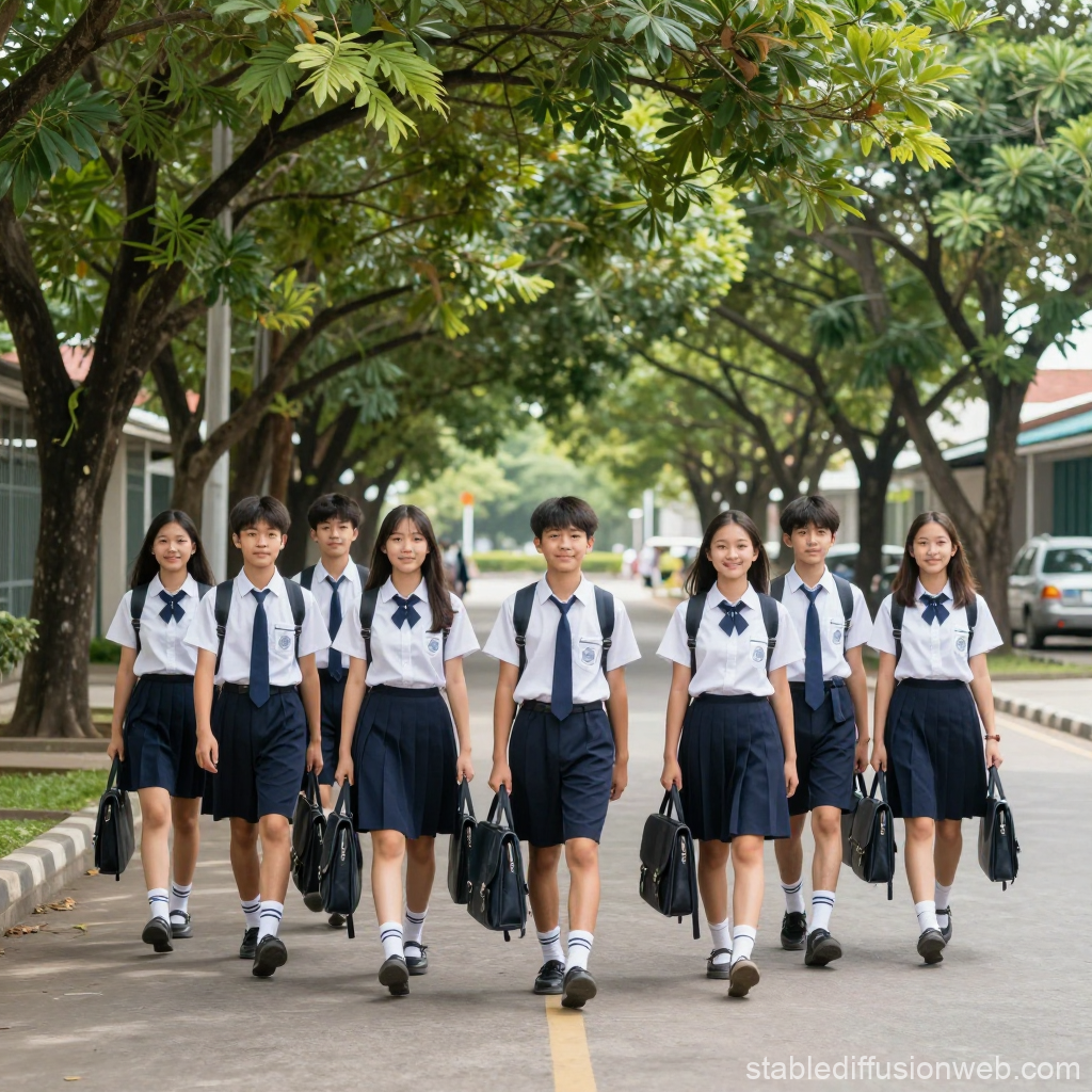 Group of Students Walking Together in School Uniforms