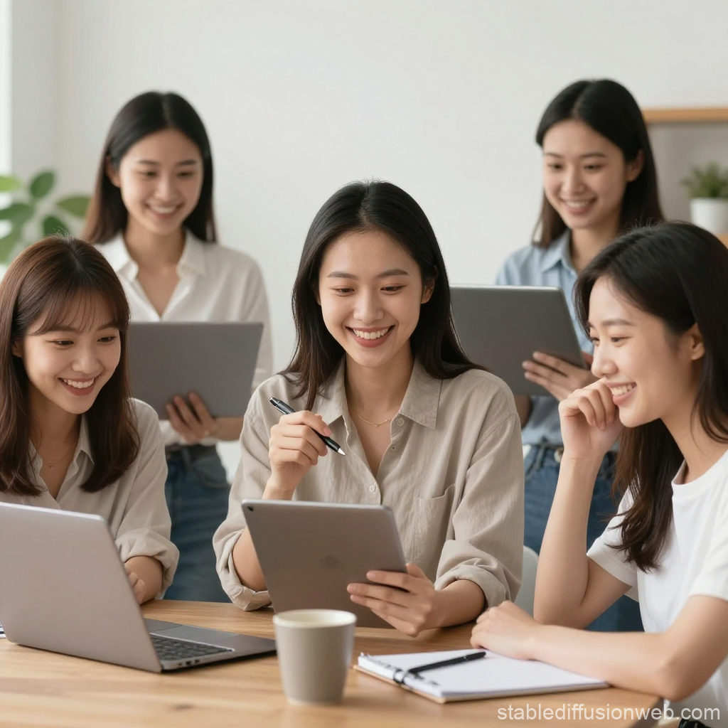 Group of Women Collaborating with Digital Devices