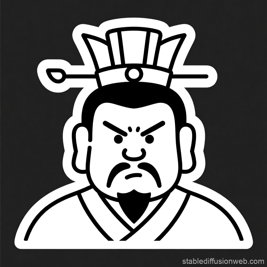 Grumpy Chinese King Icon in Bold Black and White