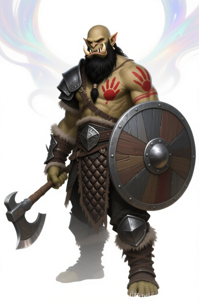 Half-Orc Warrior with Shield and Axe