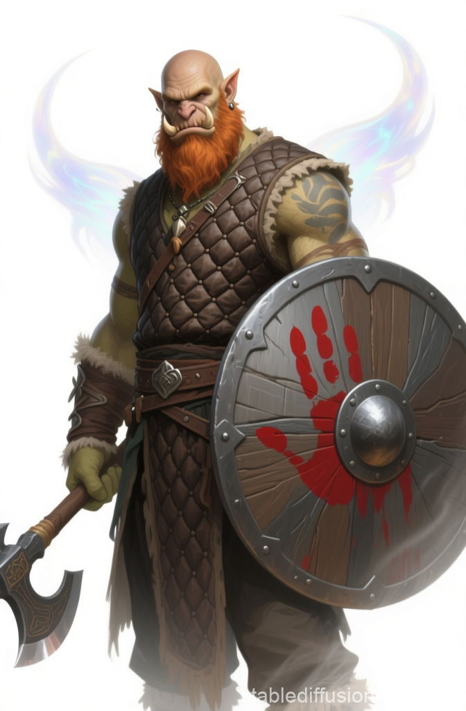 Half-Orc Warrior with Shield and Axe