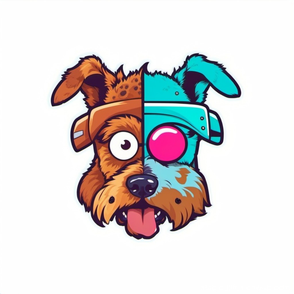 Half Realistic, Half Cybernetic Dog Head Illustration