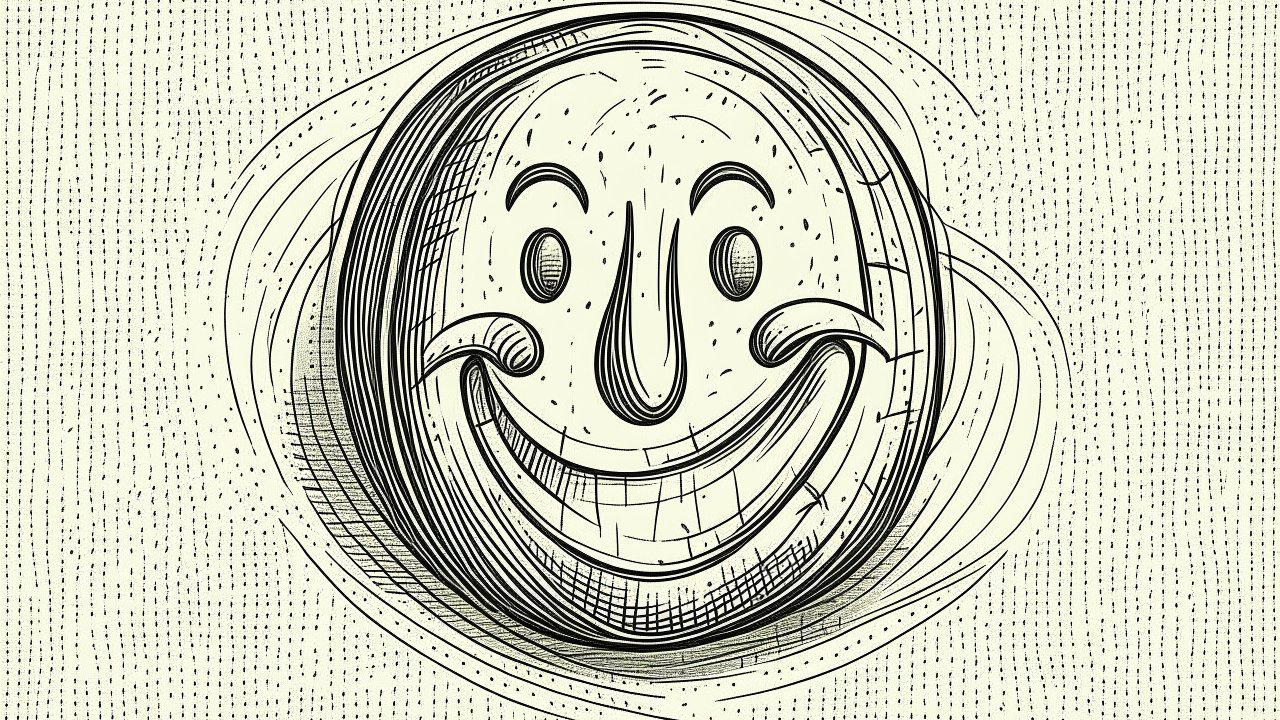 Hand-Drawn Smiley Face with Vintage Line Art Style