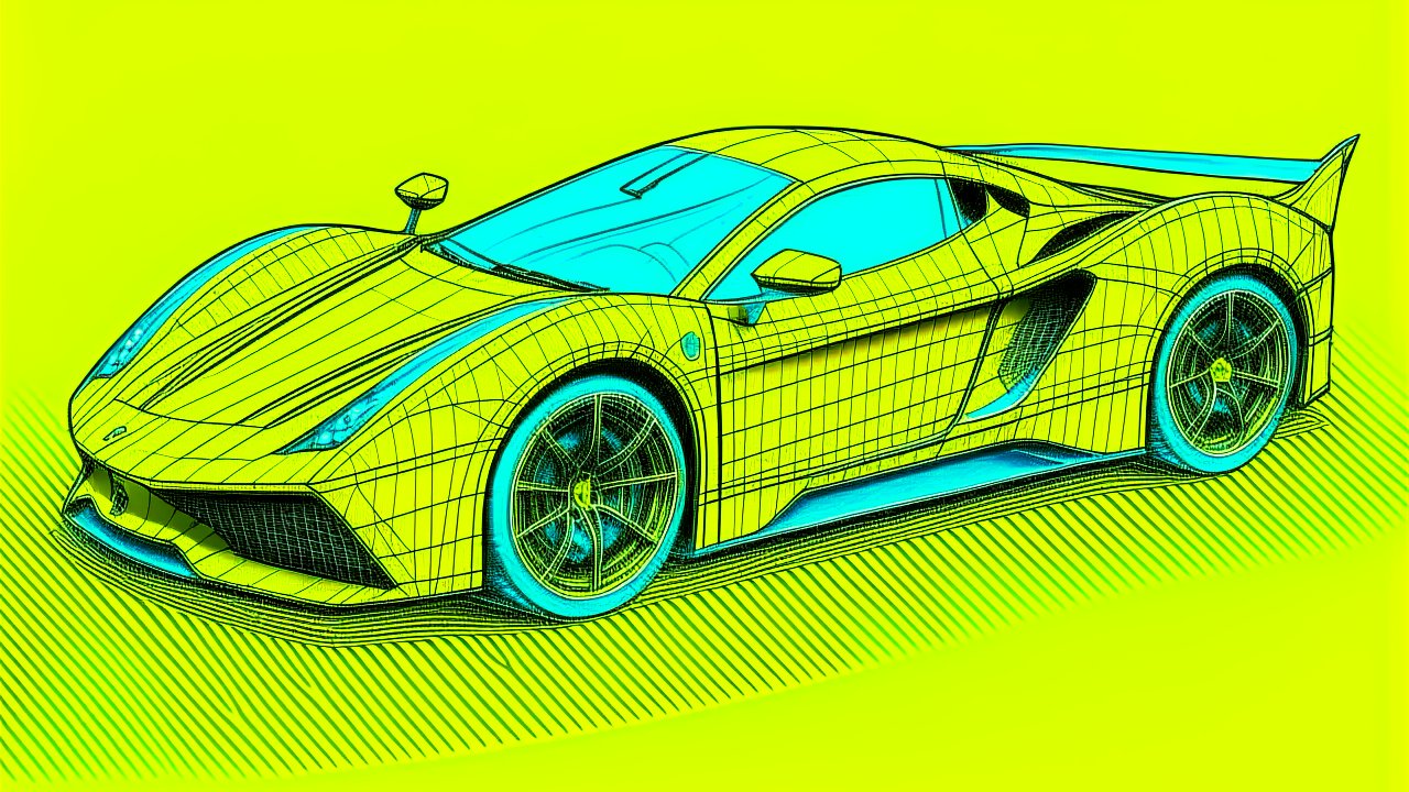 Hand-Drawn Supercar Sketch with Neon Highlights