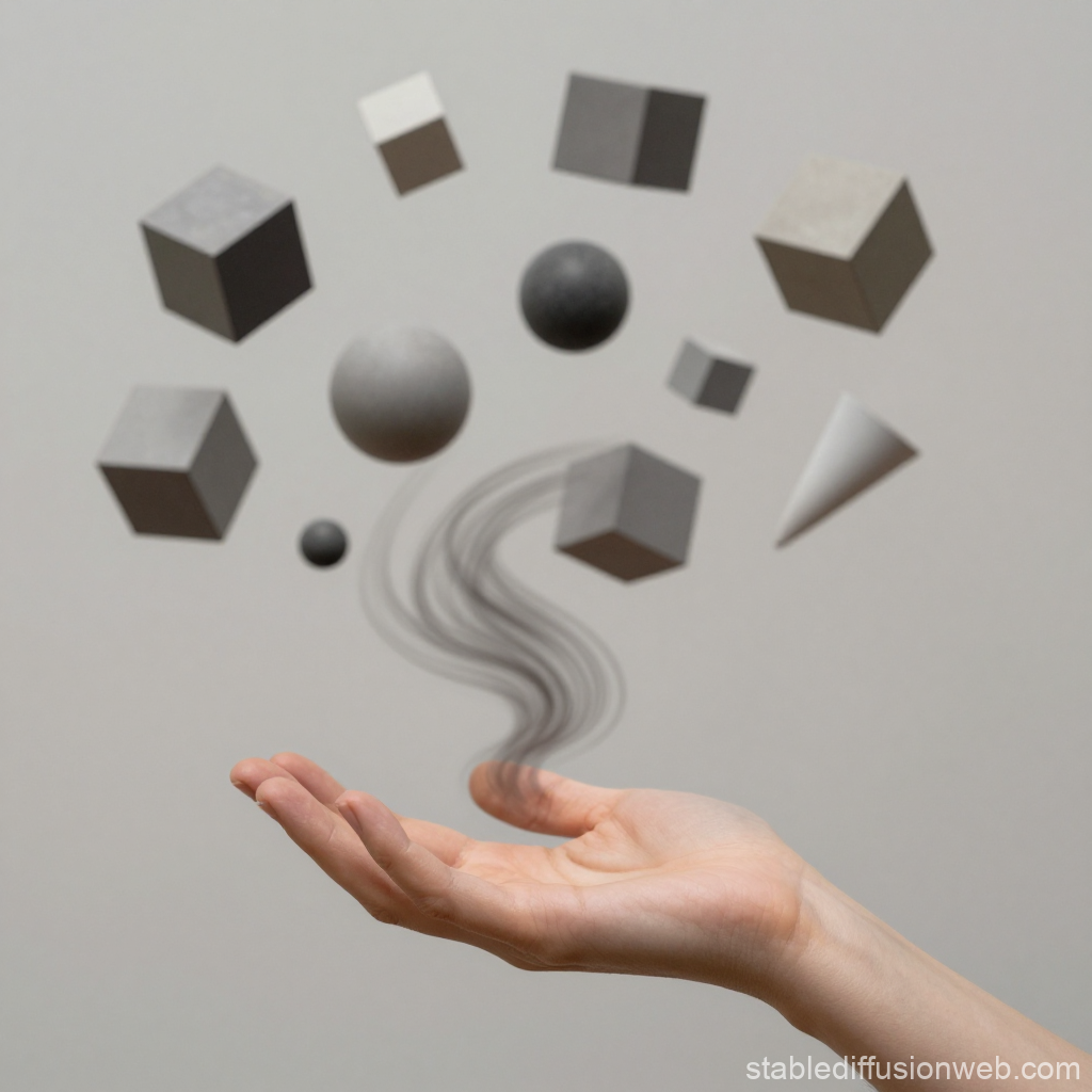 Hand Emitting Floating Geometric Shapes