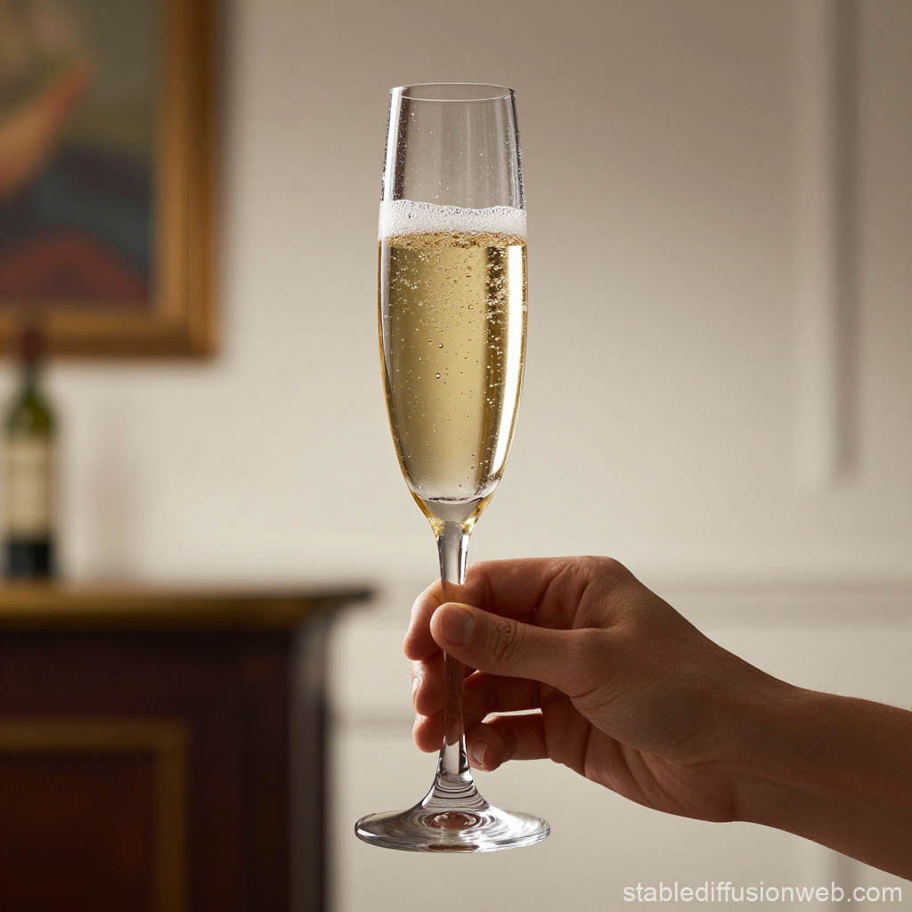 Hand Holding a Champagne Flute with Bubbles