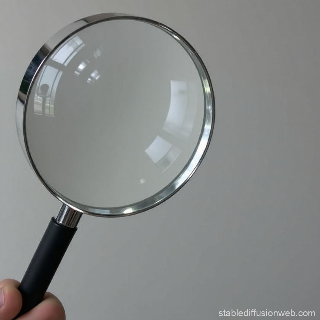 Hand Holding a Magnifying Glass with Reflection