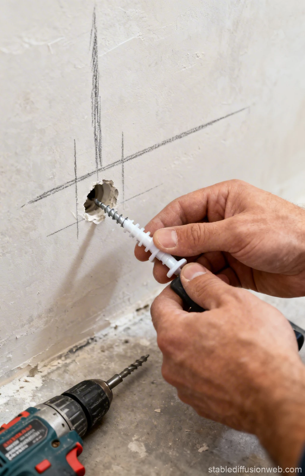 Hand Installing Wall Anchor into Marked Hole