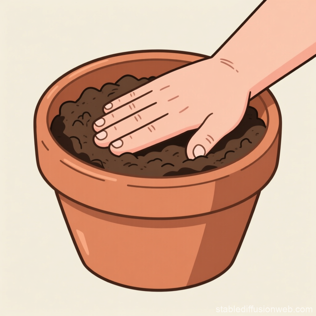 Hand Pressing Soil in Terracotta Pot Illustration