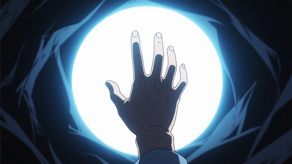 Hand Reaching Toward Bright Light in Shadowy Surroundings