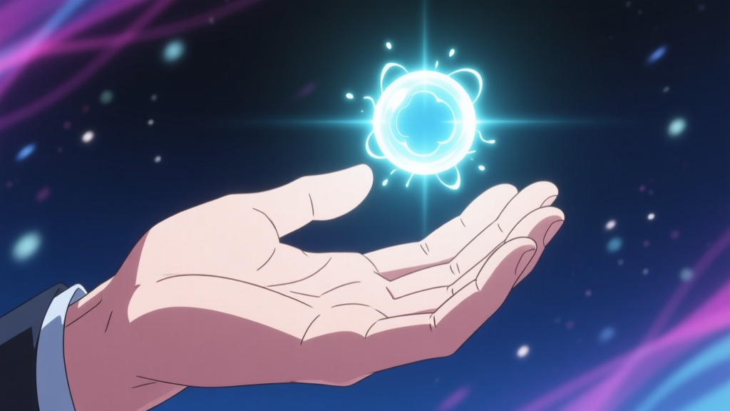 Hand Releasing a Glowing Light Orb in Anime Style