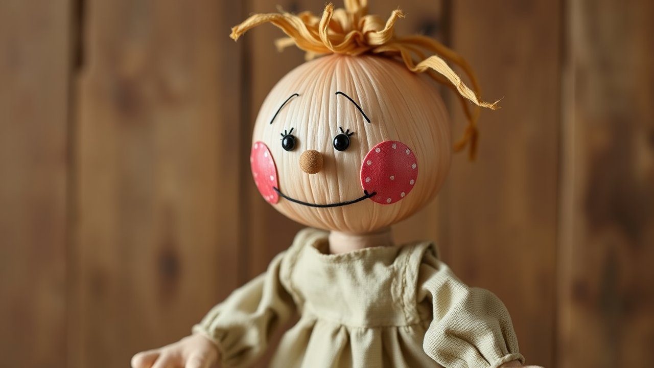Handmade Rag Doll with Cheerful Face and Yarn Hair