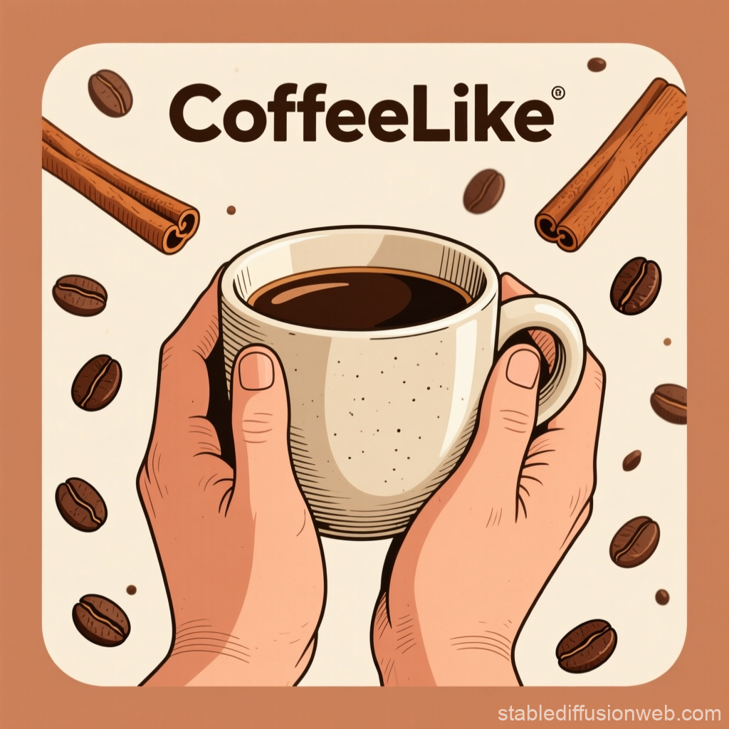 Hands Holding Coffee Cup with Coffee Beans and Cinnamon Sticks