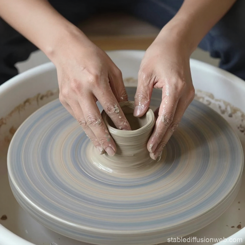 Hands Shaping Clay on a Pottery Wheel