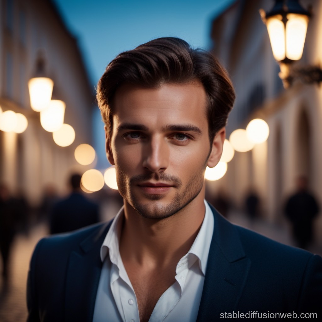 Handsome Man in Evening City Street Portrait