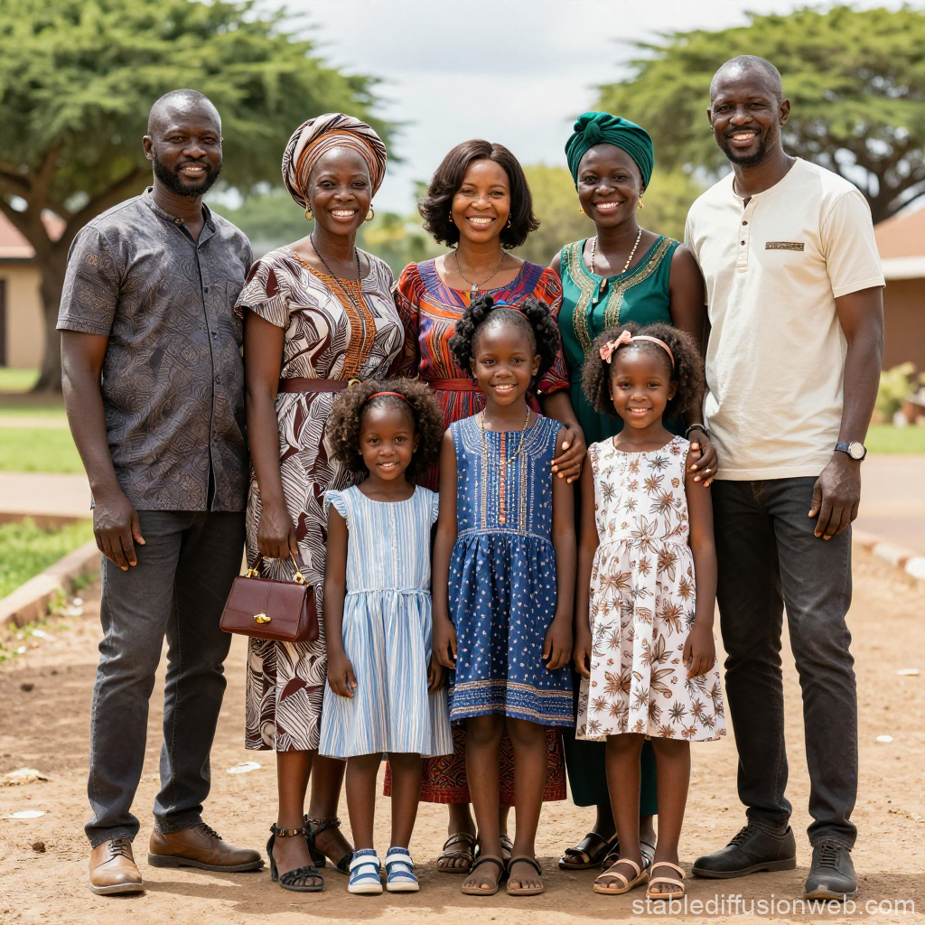 Happy African Family Posing Outdoors in Traditional and Modern Attire