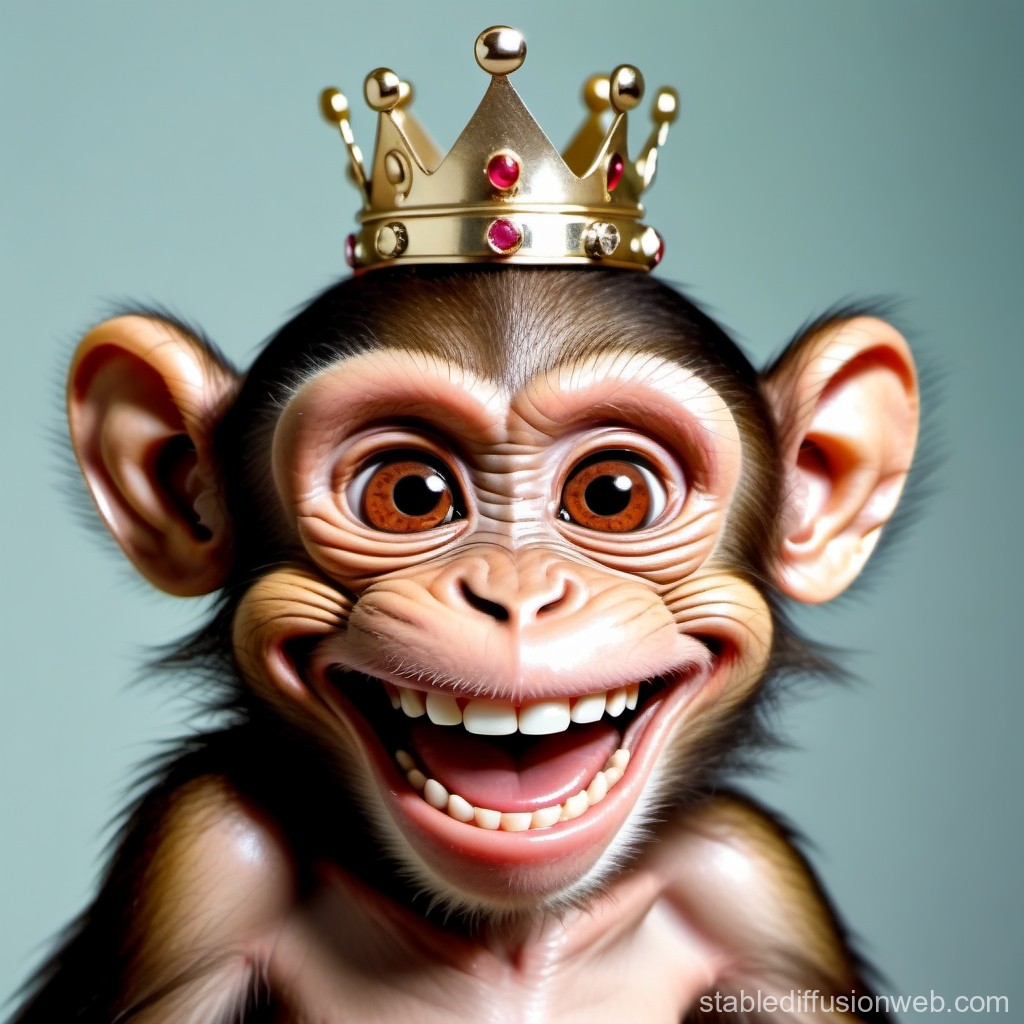 Happy Baby Monkey Wearing a Royal Crown